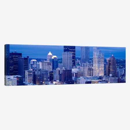 Buildings in a city lit up at dusk, Pittsburgh, Pennsylvania, USA Canvas Print #PIM1498} by Panoramic Images Canvas Wall Art