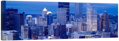 Buildings in a city lit up at dusk, Pittsburgh, Pennsylvania, USA Canvas Art Print - Pittsburgh Art