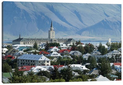 View Of City From The Top Of Perlan Building (Oskjuhlid Hill), Reykjavik, Iceland Canvas Art Print - Iceland Art