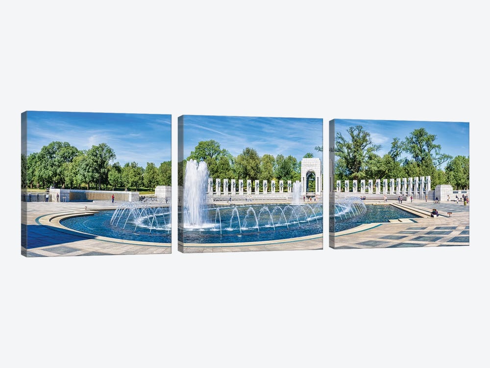 View Of Fountain At National World War II Memorial, Washington D.C., USA by Panoramic Images 3-piece Canvas Art