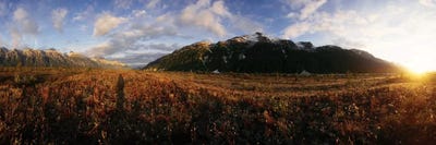 View Of Landscape With Mountain At Sunset, Alsek River, British Columbia, Canada by Panoramic Images framed canvas print