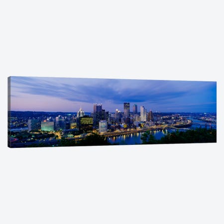 Buildings lit up at night, Monongahela River, Pittsburgh, Pennsylvania, USA Canvas Print #PIM1499} by Panoramic Images Canvas Wall Art