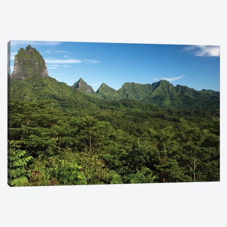 View Of Mountain Peaks, Moorea, Tahiti, French Polynesia I Canvas Print #PIM15001} by Panoramic Images Canvas Wall Art
