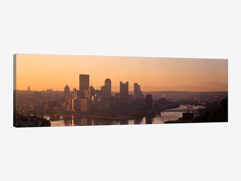 USA, Pennsylvania, Pittsburgh, Allegheny & Monongahela Rivers, View of the confluence of rivers at twilight by Panoramic Images 1-piece Canvas Wall Art