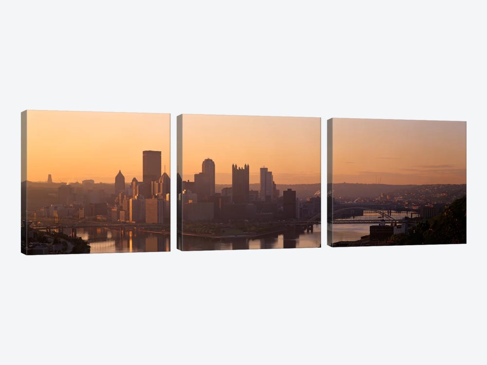 USA, Pennsylvania, Pittsburgh, Allegheny & Monongahela Rivers, View of the confluence of rivers at twilight by Panoramic Images 3-piece Canvas Artwork