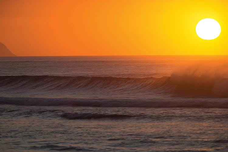 Waves In Pacific Ocean At Sunset, Hawaii, USA