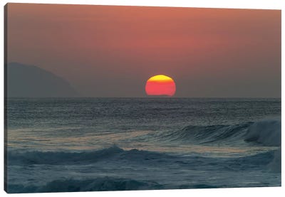 Waves In The Ocean At Sunset Canvas Art Print - Wave Art
