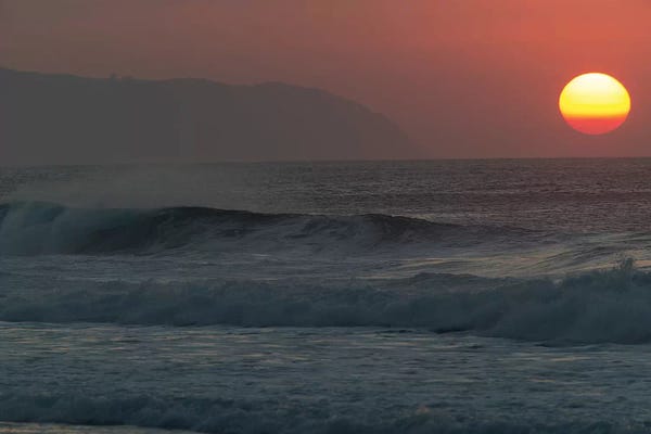 Hawaii: Waves Splashing On Beach At Sunset, Hawaii, USA by Panoramic Images
