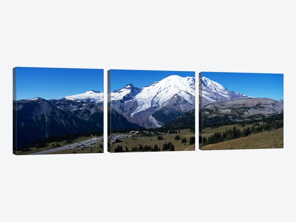Snowcapped mountain, Mt Rainier, Mt Rainier National Park, Pierce County, Washington State, USA by Panoramic Images 3-piece Canvas Print