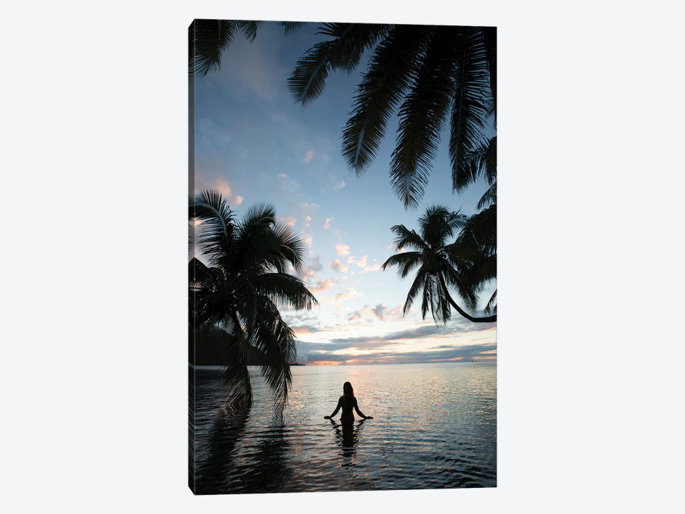 Woman Standing In The Pacific Ocean At Sunset, Moorea, Tahiti, French Polynesia II by Panoramic Images 1-piece Canvas Art Print