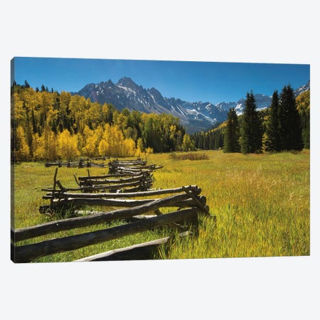 Wooden Fence In A Forest, Maroon Bells, Maroon Creek Valley, Aspen, Pitkin County, Colorado, USA Canvas Print #PIM15071} by Panoramic Images Canvas Art Print