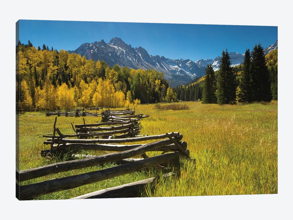 Wooden Fence In A Forest, Maroon Bells, Maroon Creek Valley, Aspen, Pitkin County, Colorado, USA by Panoramic Images 1-piece Canvas Artwork