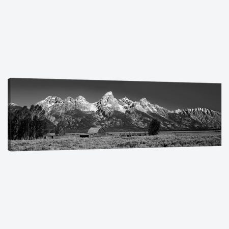 Barn On Plain Before Mountains, Grand Teton National Park, Wyoming, USA Canvas Print #PIM15081} by Panoramic Images Canvas Art
