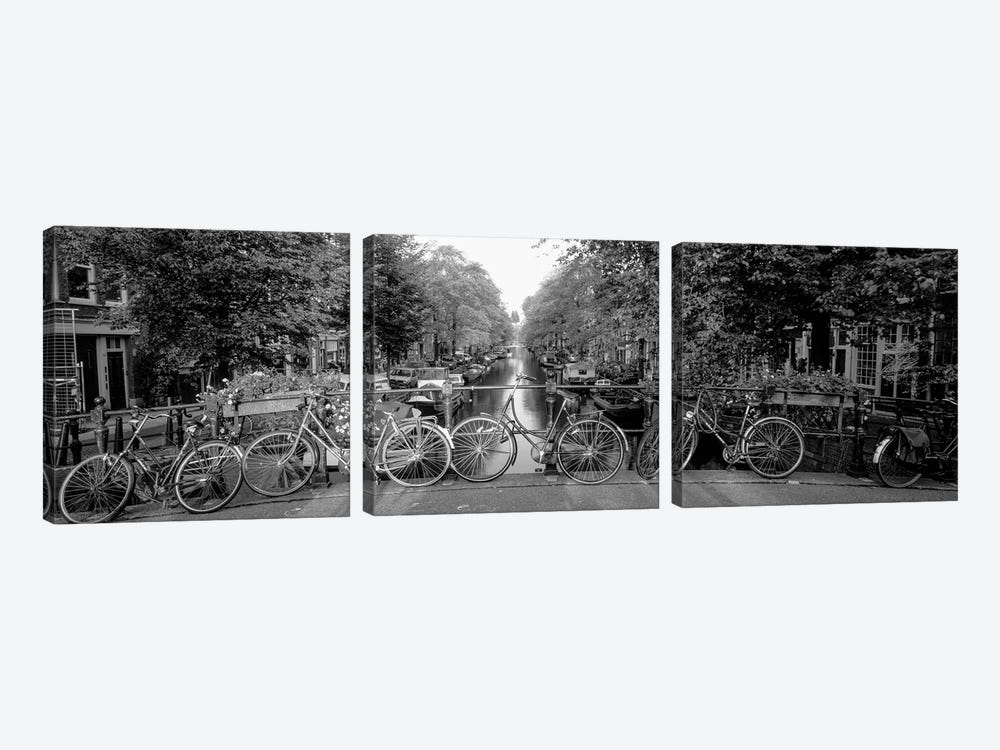Bicycles On Bridge Over Canal, Amsterdam, Netherlands by Panoramic Images 3-piece Canvas Art Print