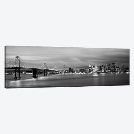Bridge Lit Up At Dusk, Bay Bridge, San Francisco Bay, San Francisco, California, USA I Canvas Print #PIM15092} by Panoramic Images Art Print