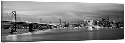 Bridge Lit Up At Dusk, Bay Bridge, San Francisco Bay, San Francisco, California, USA I Canvas Art Print - Panoramic Cityscapes