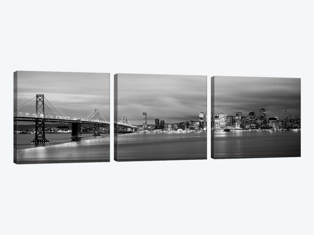 Bridge Lit Up At Dusk, Bay Bridge, San Francisco Bay, San Francisco, California, USA I by Panoramic Images 3-piece Canvas Print