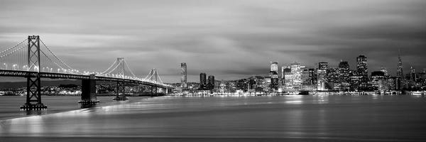 California: Bridge Lit Up At Dusk, Bay Bridge, San Francisco Bay, San Francisco, California, USA I by Panoramic Images