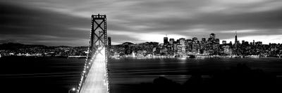 Bridge Lit Up At Dusk, Bay Bridge, San Francisco Bay, San - Canvas Art
