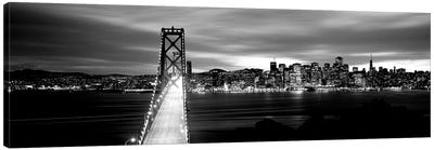 Bridge Lit Up At Dusk, Bay Bridge, San Francisco Bay, San Francisco, California, USA II Canvas Art Print - San Francisco Art