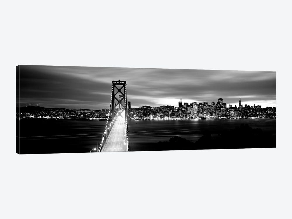 Bridge Lit Up At Dusk, Bay Bridge, San Francisco Bay, San Francisco, California, USA II by Panoramic Images 1-piece Canvas Artwork