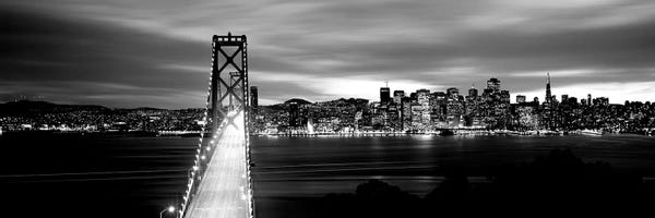 San Francisco: Bridge Lit Up At Dusk, Bay Bridge, San Francisco Bay, San Francisco, California, USA II by Panoramic Images