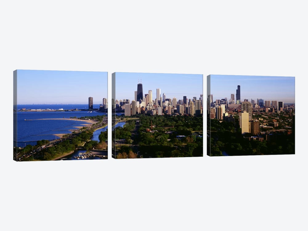 Aerial View of SkylineChicago, Illinois, USA by Panoramic Images 3-piece Canvas Art