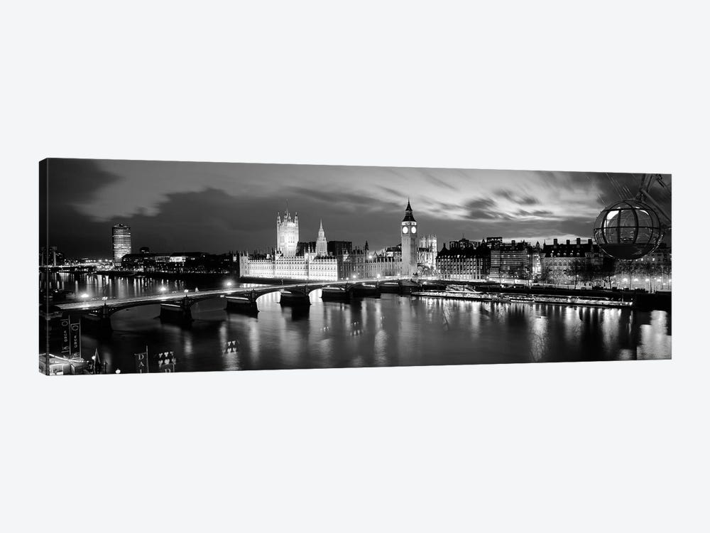 Buildings Lit Up At Dusk, Big Ben, Houses Of Parliament, London, England by Panoramic Images 1-piece Canvas Print