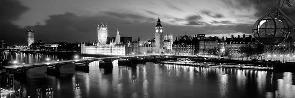 England: Buildings Lit Up At Dusk, Big Ben, Houses Of Parliament, London, England by Panoramic Images