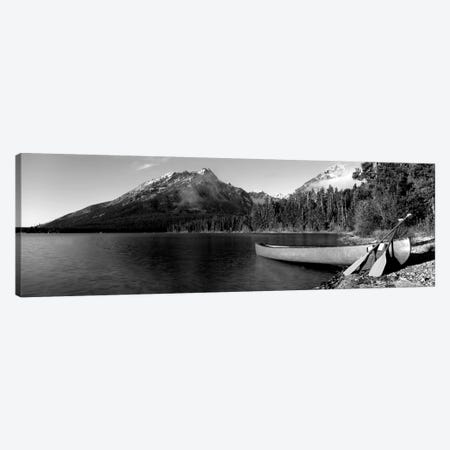 Canoe In Leigh Lake, Rockchuck Peak, Teton Range, Grand Teton National Park, Wyoming, USA I Canvas Print #PIM15102} by Panoramic Images Canvas Print