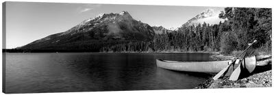 Canoe In Leigh Lake, Rockchuck Peak, Teton Range, Grand Teton National Park, Wyoming, USA I Canvas Art Print - Canoe Art