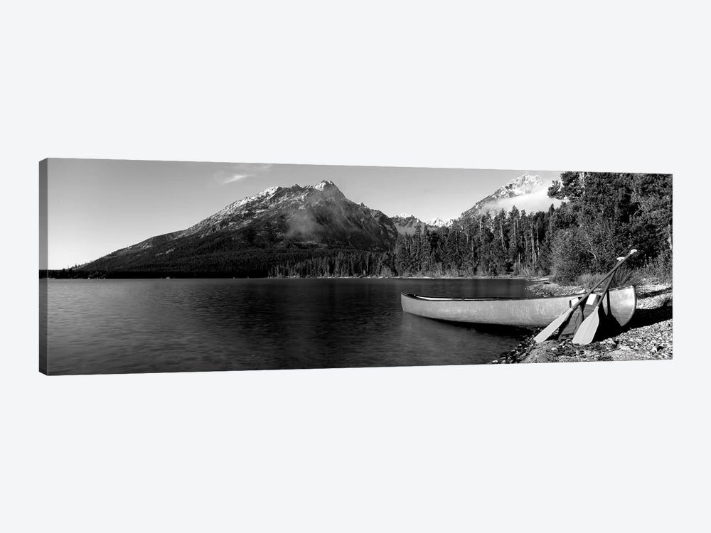 Canoe In Leigh Lake, Rockchuck Peak, Teton Range, Grand Teton National Park, Wyoming, USA I by Panoramic Images 1-piece Canvas Art Print