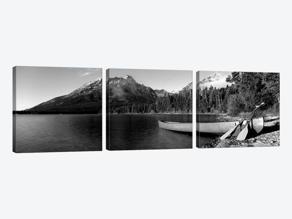 Canoe In Leigh Lake, Rockchuck Peak, Teton Range, Grand Teton National Park, Wyoming, USA I by Panoramic Images 3-piece Art Print