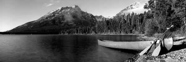 Canoe In Leigh Lake I, Rockchuck Peak, Teton Range, Grand Teton National Park, Wyoming, USA