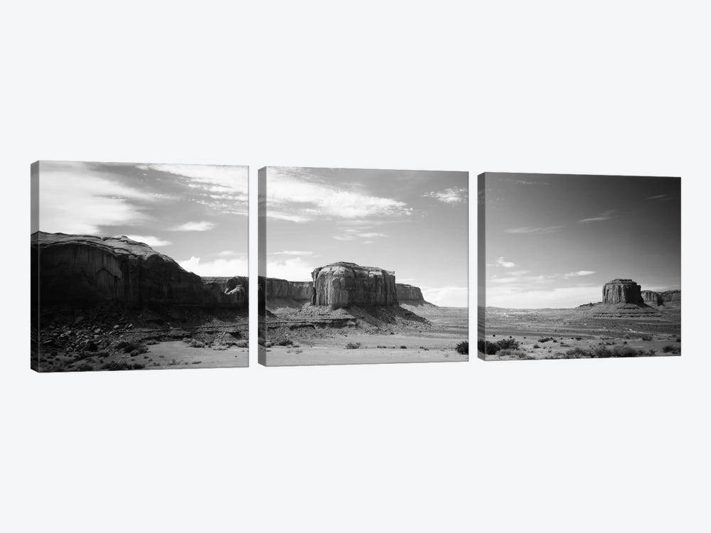 Desert Landscape In B&W, Monument Valley, Navajo Nation, USA by Panoramic Images 3-piece Art Print