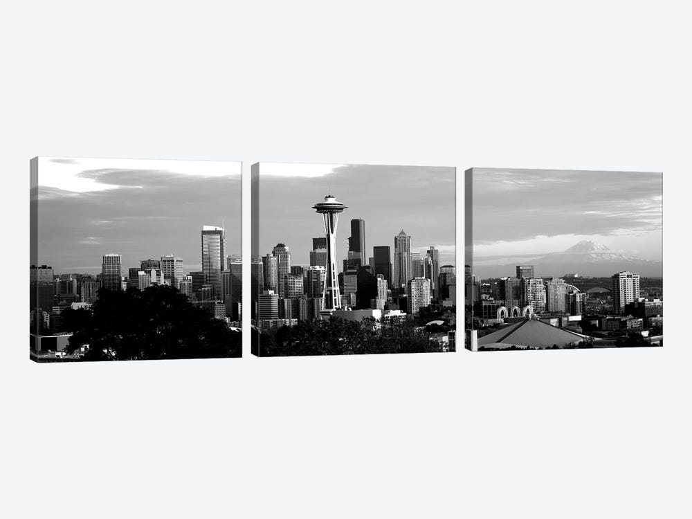 City Viewed From Queen Anne Hill, Space Needle, Seattle, King County, Washington State, USA by Panoramic Images 3-piece Canvas Wall Art