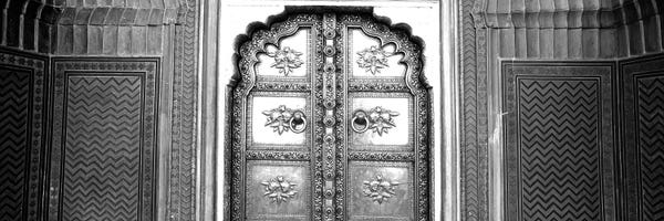 Rajasthan: Close-Up Of A Closed Door Of A Palace In Black & White, Jaipur City Palace, Jaipur, Rajasthan, India by Panoramic Images