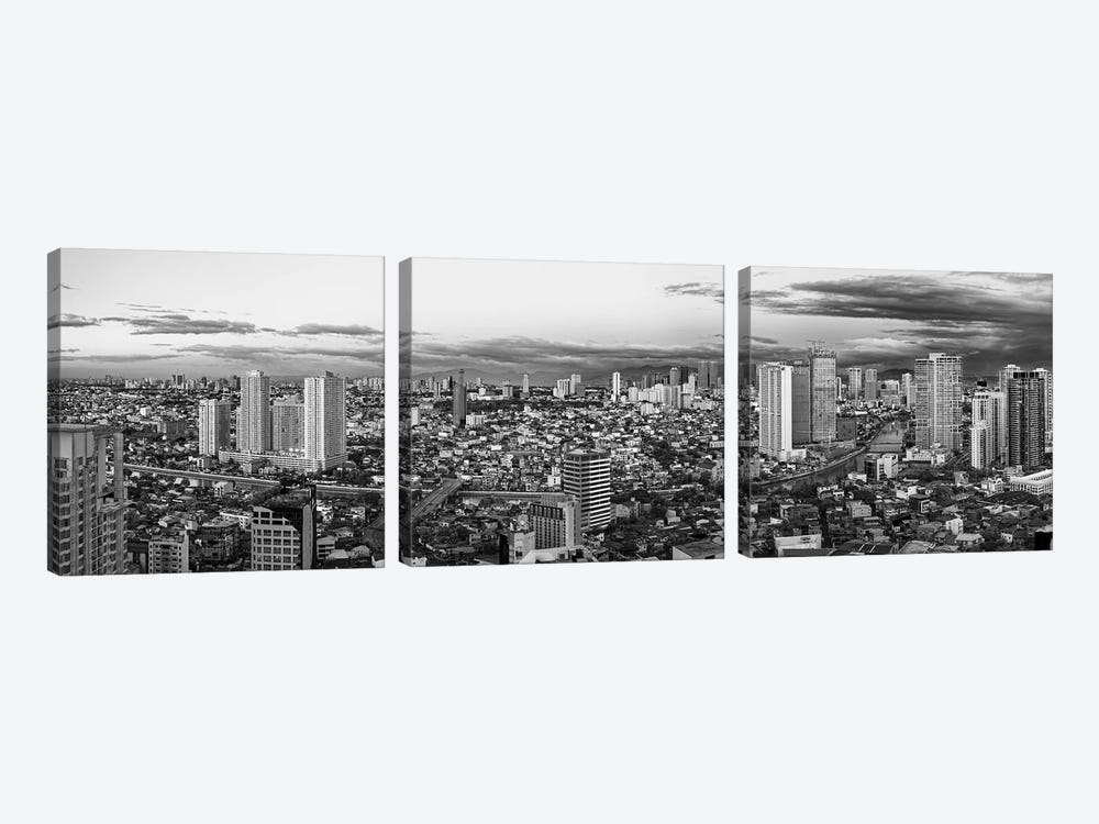 Elevated View Of Skylines In A City, Makati, Metro Manila, Manila, Philippines by Panoramic Images 3-piece Art Print