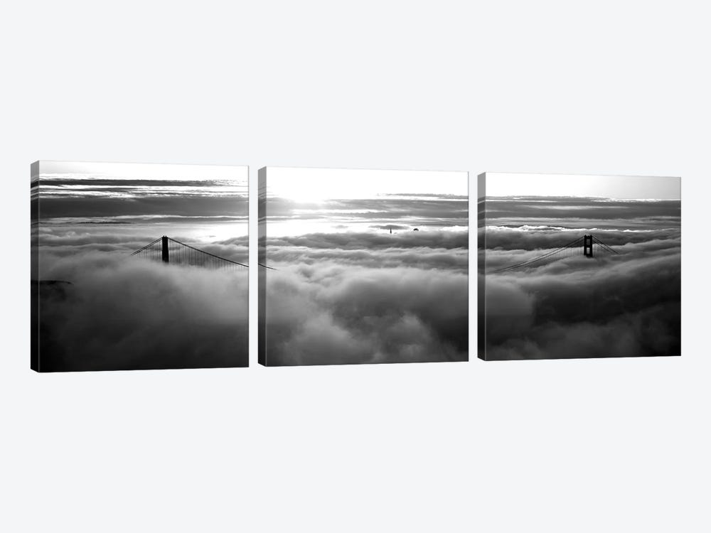 Golden Gate Bridge Covered With Fog Viewed From Hawk Hill, San Francisco Bay, San Francisco, California, USA by Panoramic Images 3-piece Canvas Art Print