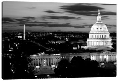 High-Angle View Of A City Lit Up At Dusk, Washington DC, USA Canvas Art Print - Washington DC
