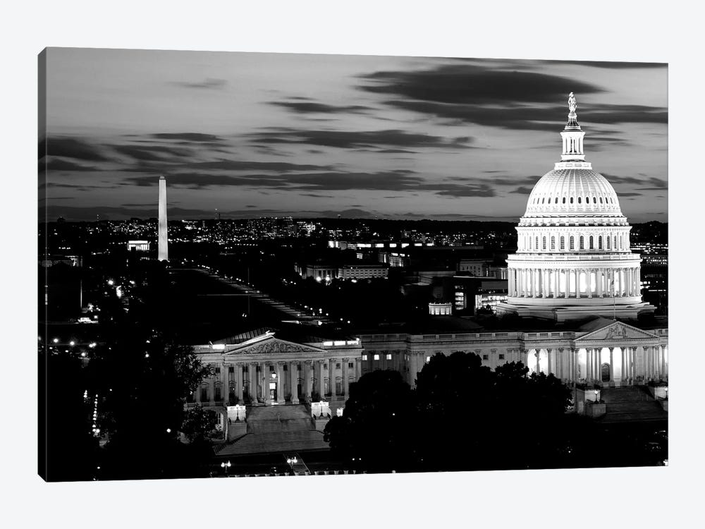 High-Angle View Of A City Lit Up At Dusk, Washington DC, USA by Panoramic Images 1-piece Canvas Art