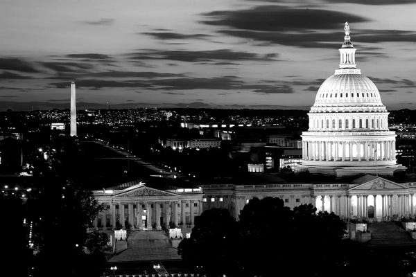 Washington, D.C.: High-Angle View Of A City Lit Up At Dusk, Washington DC, USA by Panoramic Images