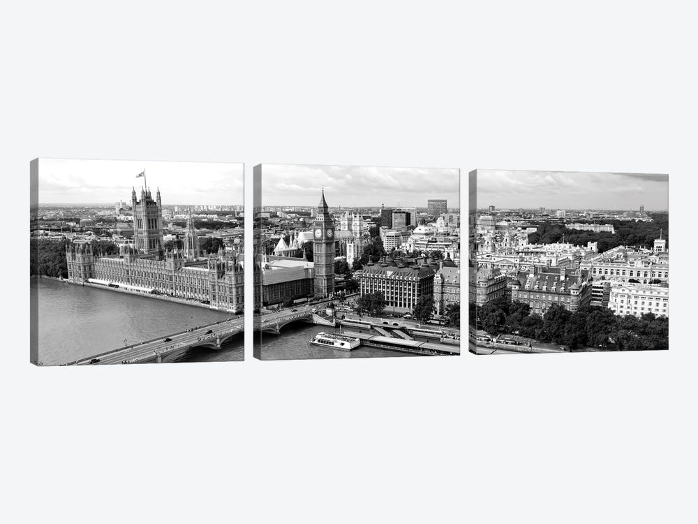 High-Angle View Of A Cityscape, Houses Of Parliament, Thames River, City Of Westminster, London, England by Panoramic Images 3-piece Canvas Art Print