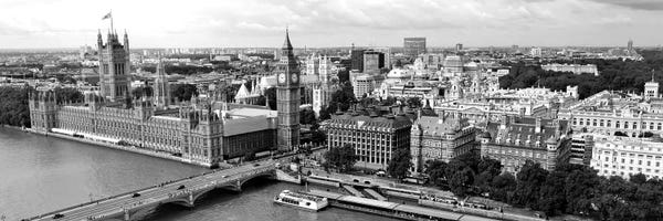 London: High-Angle View Of A Cityscape, Houses Of Parliament, Thames River, City Of Westminster, London, England by Panoramic Images