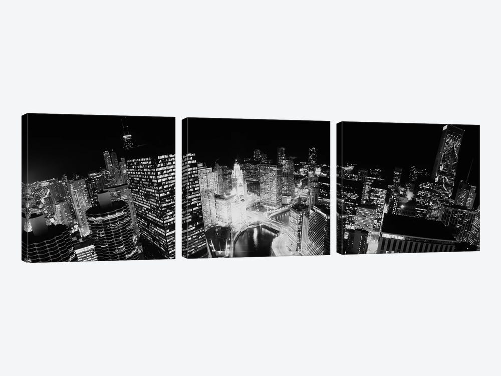 High-Angle View Of Chicago At Night by Panoramic Images 3-piece Canvas Wall Art
