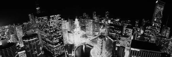 Canvas Print: High-Angle View Of Chicago At Night by Panoramic Images