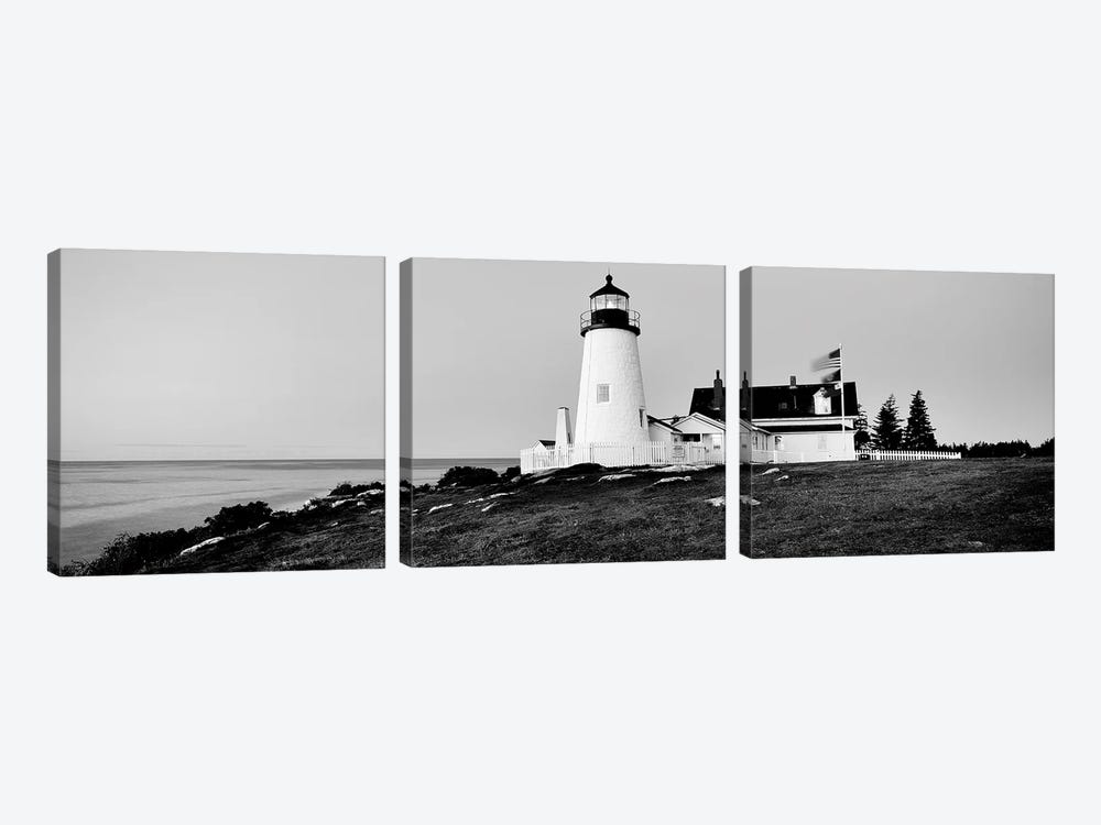 Lighthouse At A Coast, Pemaquid Point Lighthouse, Bristol, Lincoln County, Maine, USA by Panoramic Images 3-piece Canvas Print