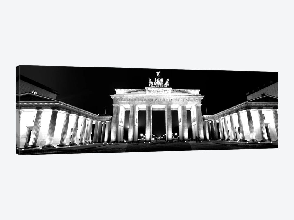 Low-Angle View Of A Gate Lit Up At Night, Brandenburg Gate, Berlin, Germany by Panoramic Images 1-piece Art Print