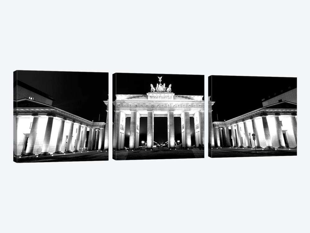 Low-Angle View Of A Gate Lit Up At Night, Brandenburg Gate, Berlin, Germany 3-piece Art Print