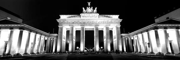 The Brandenburg Gate: Low-Angle View Of A Gate Lit Up At Night, Brandenburg Gate, Berlin, Germany by Panoramic Images